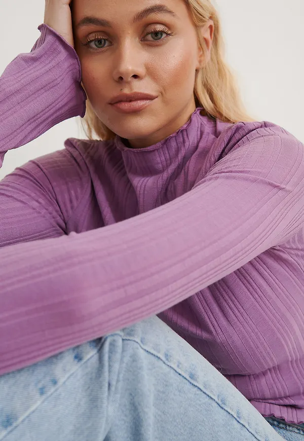 NA-KD Reborn Recycled Ribbstickad Topp - Purple