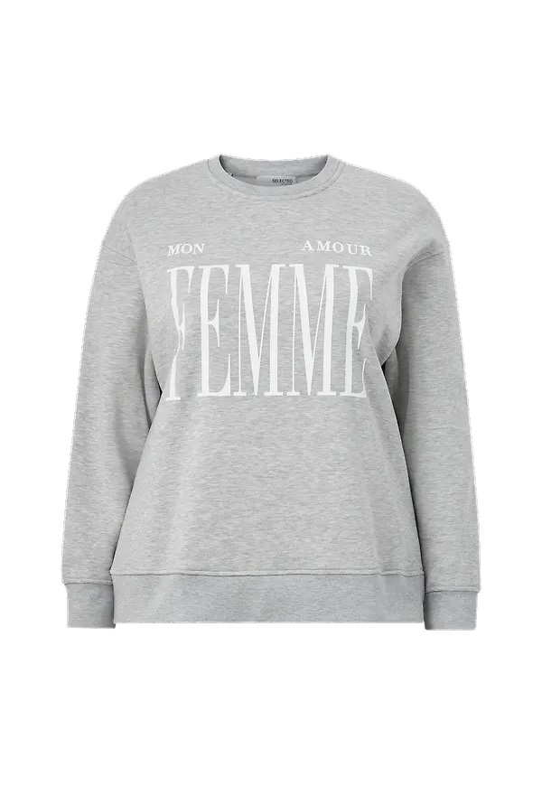 Selected FEMME CURVE - Sweatshirt slfMour LS Sweat Print - Grå