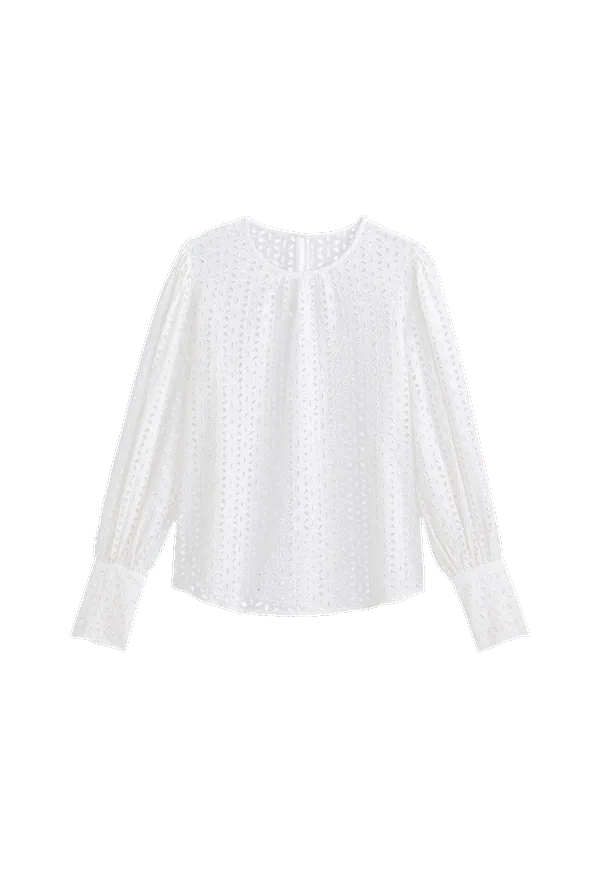La Redoute - Blus med lång ärm och engelsk brodyr - Vit