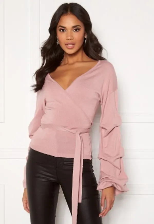 BUBBLEROOM Maggie knitted wrap top Dusty pink XS