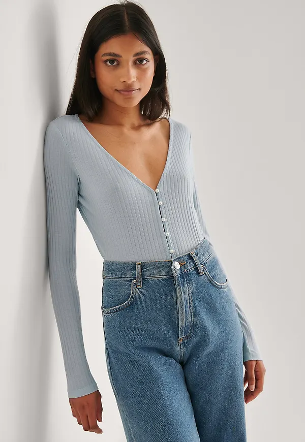 NA-KD Recycled Topp Med Pärlknappar - Blue