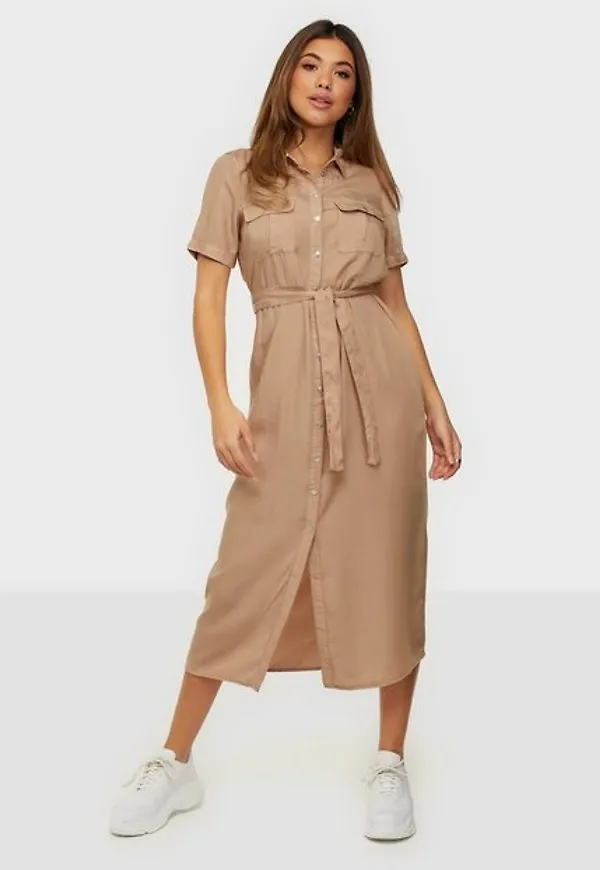 Noisy May Nmcersei S/S Button Dress Clr Bg Loose fit dresses Praline