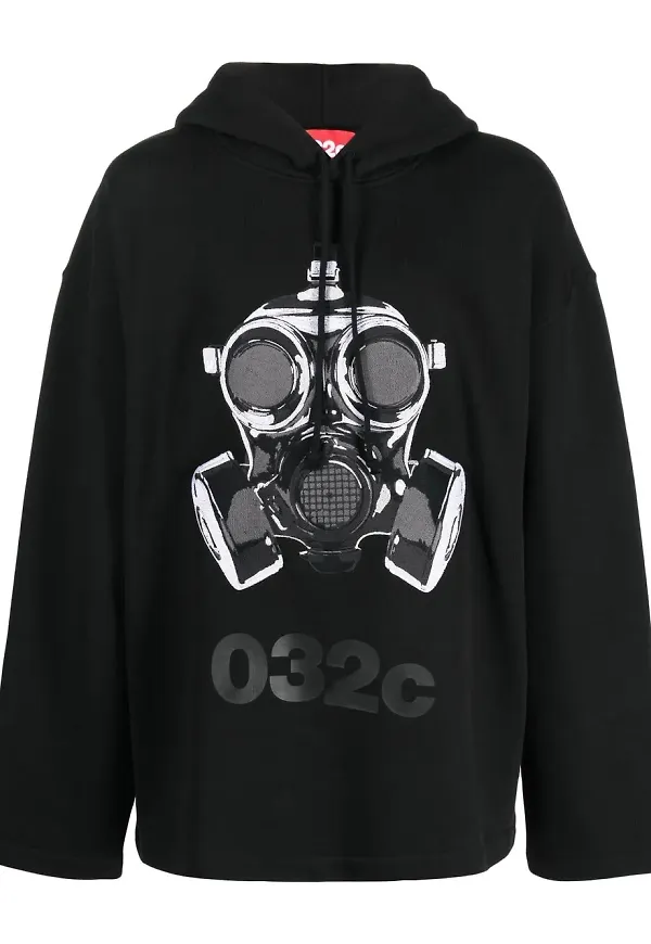 032c hoodie med lågt skurna axlar - Svart