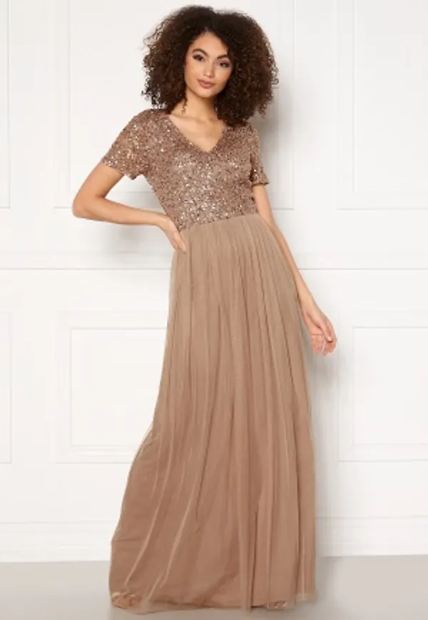 AngelEye Short Sleeve Sequin Dress Taupe XS (UK8)