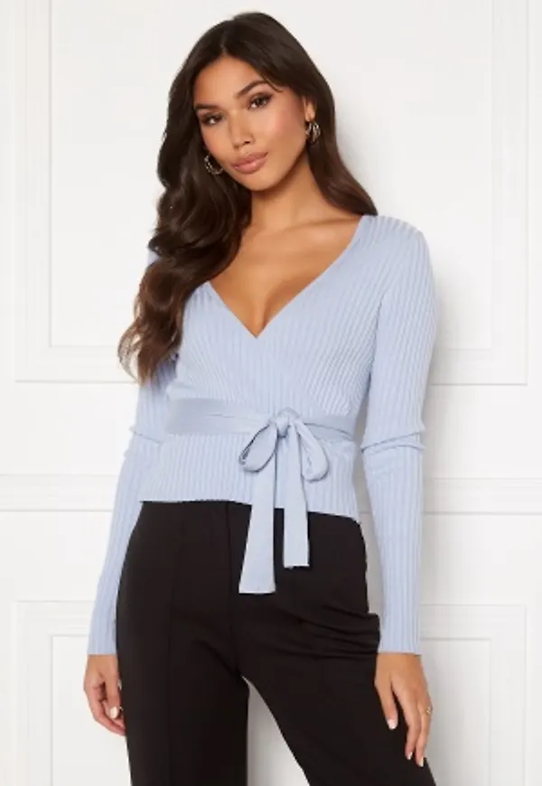BUBBLEROOM Enea knitted wrap top Light blue S