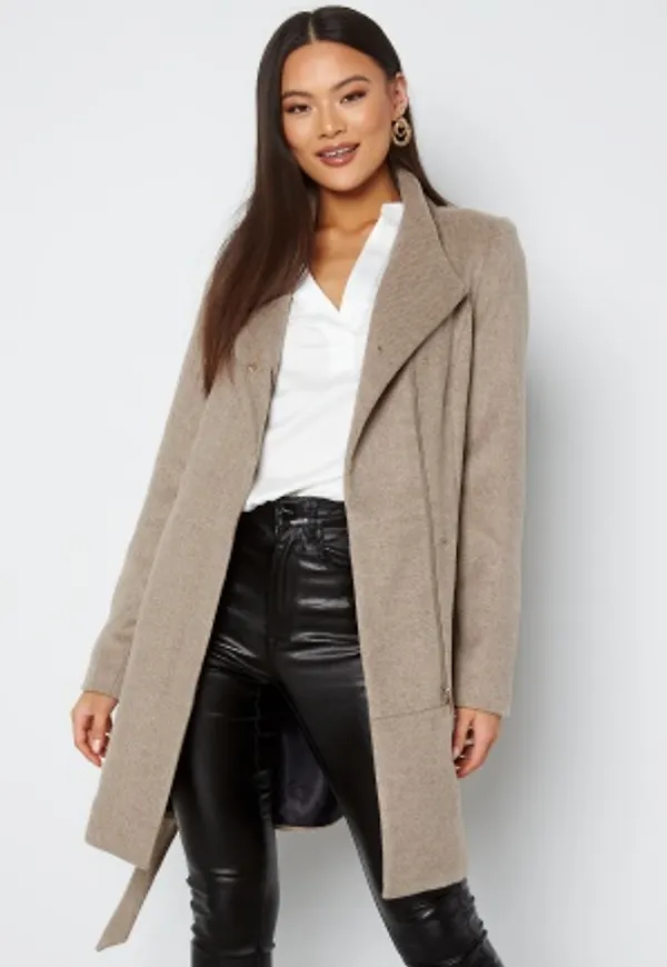VERO MODA Twodope Belt 3/4 wool jacket Silver Mink Melange L