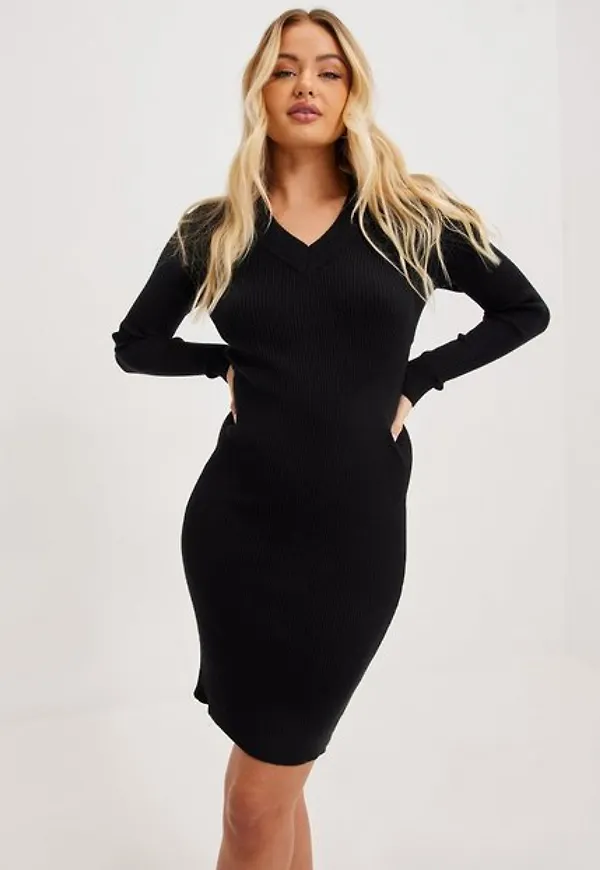 Object Collectors Item Objfae Thess L/S Rib Knit Dress Noo Stickade klänningar Black
