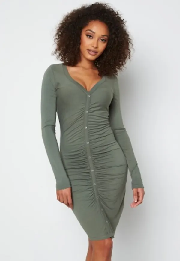 BUBBLEROOM Larissa ruched button dress Dusty green S