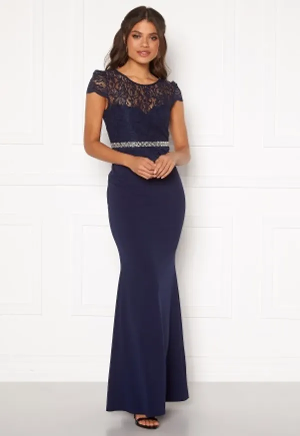 Goddiva Lace Bodice Maxi Dress Navy S (UK10)