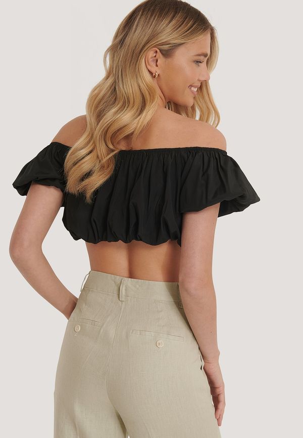 NA-KD Boho Off-Shoulder Topp Med Puff - Black