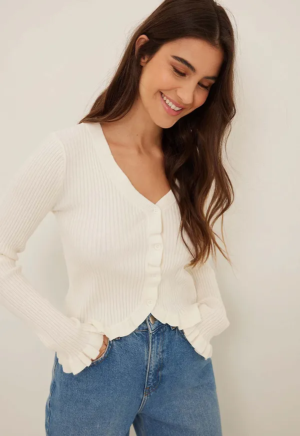 NA-KD Stickad cardigan - White