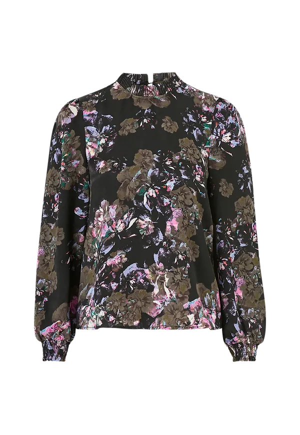 Vero Moda - Blus vmEmilia L/S Pleat Top - Svart