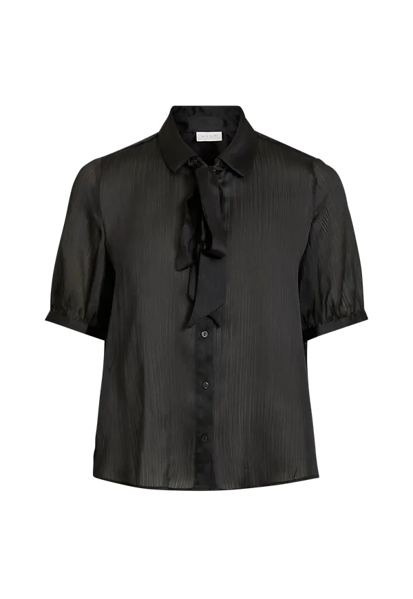 Vila - Knytblus viSuwavey S/S Bow Shirt - Svart