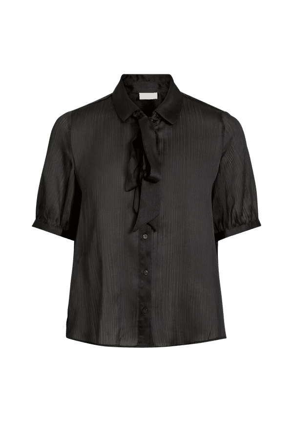 Vila - Knytblus viSuwavey S/S Bow Shirt - Svart