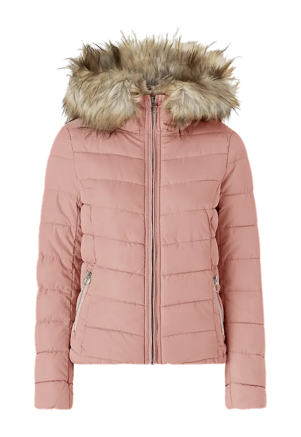 Only - Jacka onlNew Ellan Quilted Fur Hood Jacket - Rosa