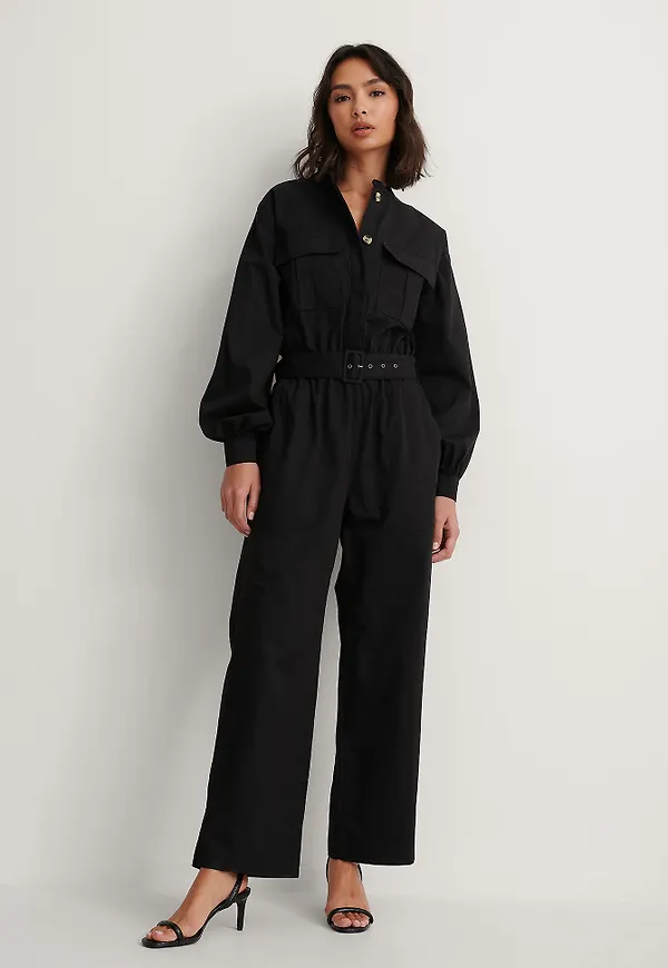 NA-KD Reborn Ekologisk Jumpsuit Med Bälte - Black
