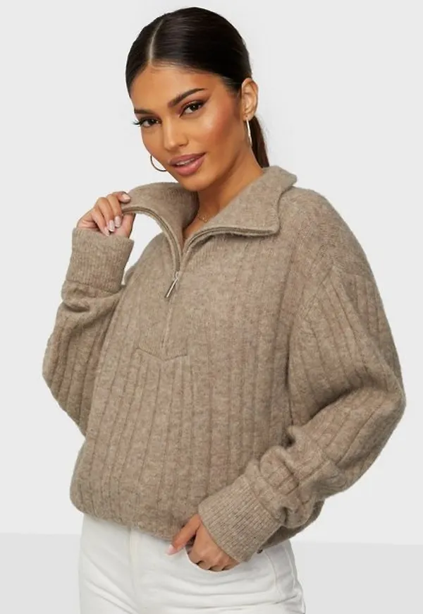 Gestuz AlphaGZ R zipper pullover NOOS Stickade tröjor Sand