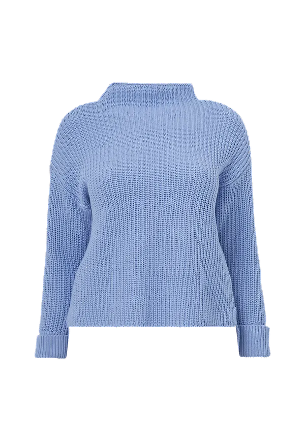 Selected FEMME CURVE - Tröja slfBelma LS Knit T-neck B Curve - Blå