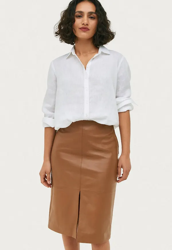 Ellos - Skinnkjol Dina Leather - Brun