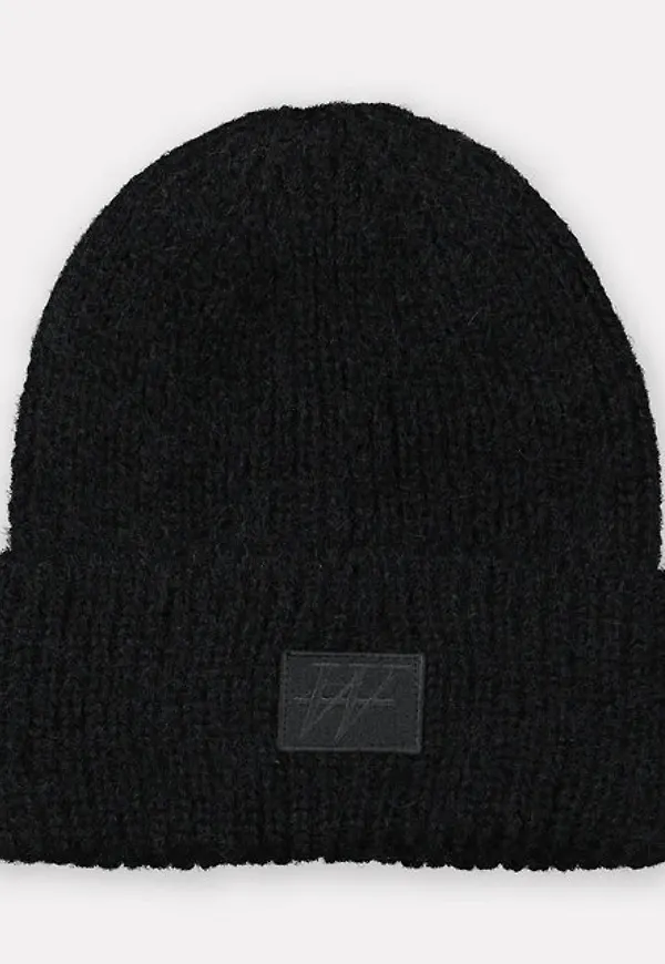 Borstad, stickad beanie med logga