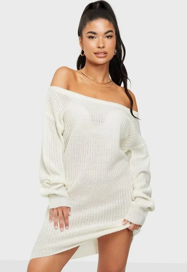 Missguided Recycled Ayvan Off Shoulder Jumper Dress Loose fit dresses White