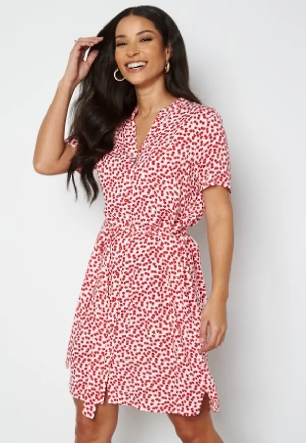 Object Collectors Item Elise S/S Shirt Dress Cloud Dancer AOP Red 36