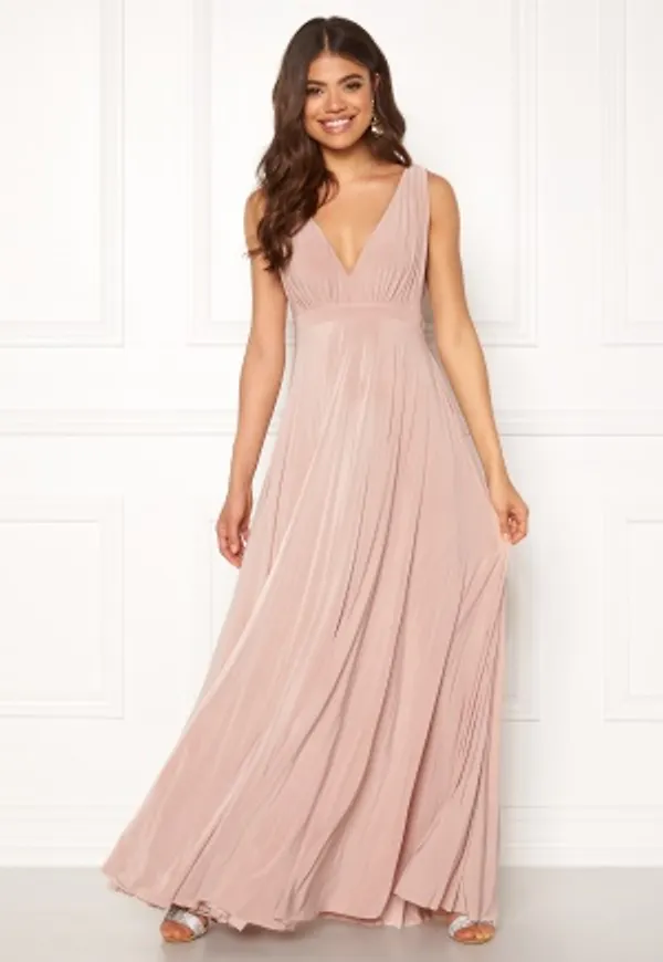 Goddiva Pleated Oscar Maxi Dress Latte S/M