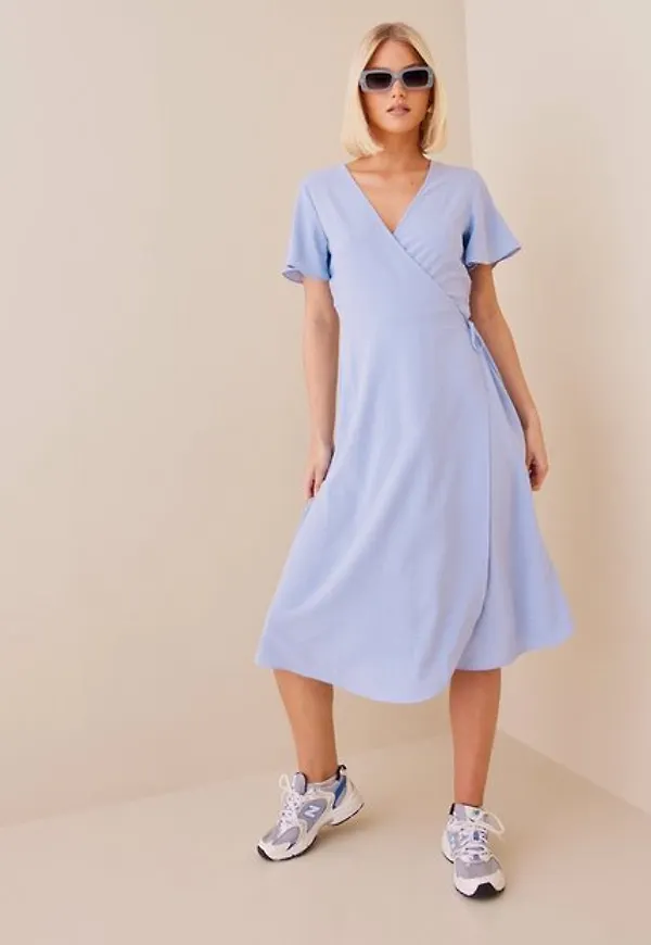 Vila Vilovie S/S Wrap Midi Dress/Su - No Midiklänningar Kentucky Blue