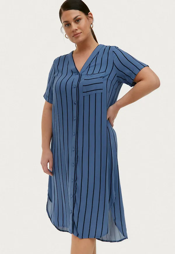 Only Carmakoma - Klänning carDenizia SS Calf Shirt Dress Strip - Blå