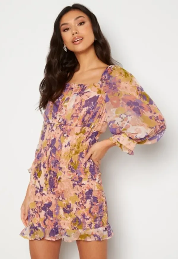 JDY Dawn 3/4 Smock Dress Peach Whip AOP:DAHLI 42