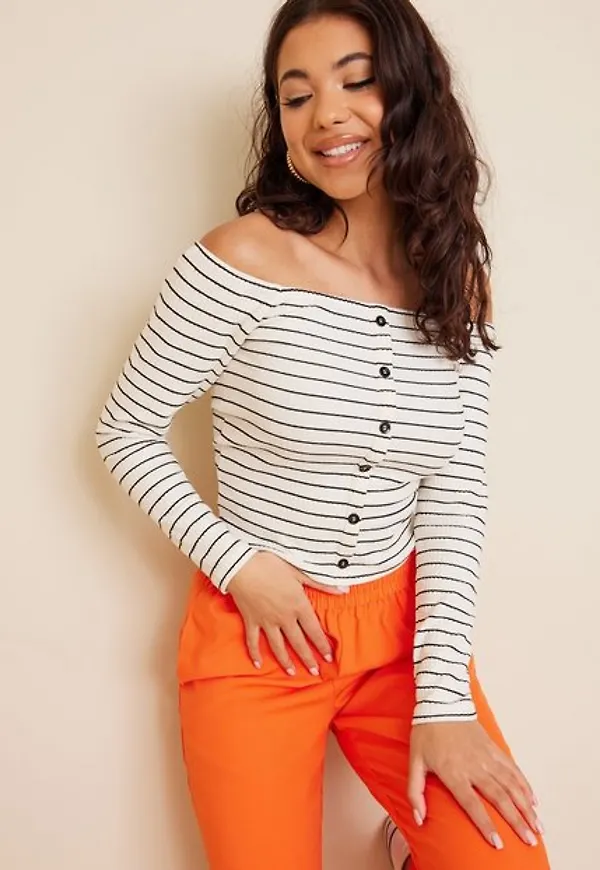 Only Onlanits L/S Off Shoulder Top Jrs Långärmade toppar Antique White Black