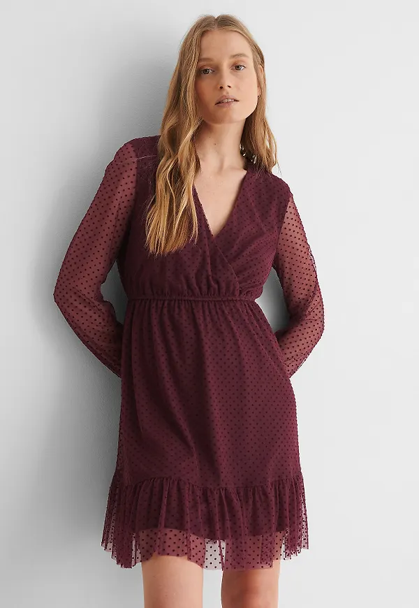 NA-KD Boho Miniklänning I Chiffong Med Volanger - Burgundy