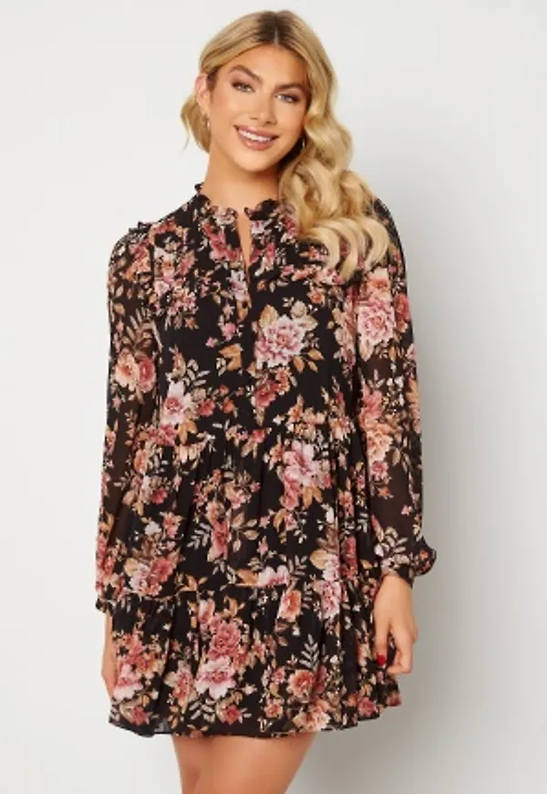 FOREVER NEW Simona Ruffle Smock Dress Midnight Wildflower 38