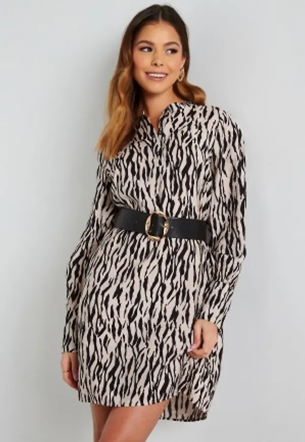 Object Collectors Item Anneline L/S Dress Black AOP:Animal 34