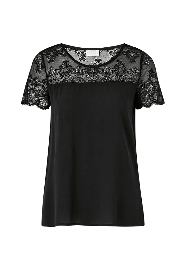 Vila - Blus viMero Lace S/S Top - Svart