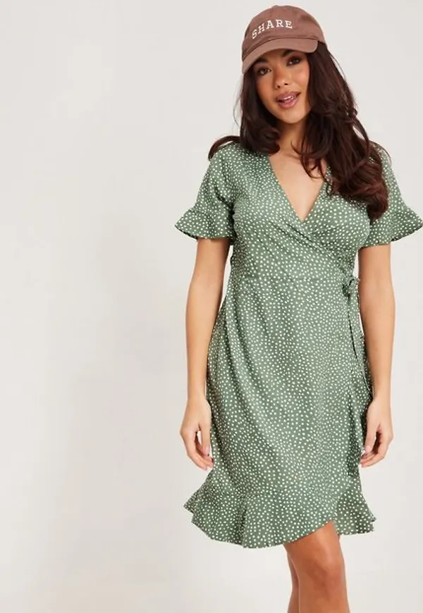 Vero Moda Vmhenna 2/4 Wrap Frill Dress Noos Klänning Laurel Wreath Tiny Dots