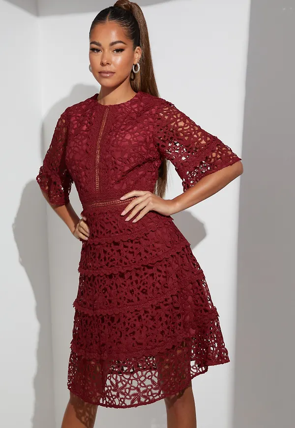 True Decadence - Skater Dresses - Short Sleeve Lace Dress - Festklänningar - Skater Dresses