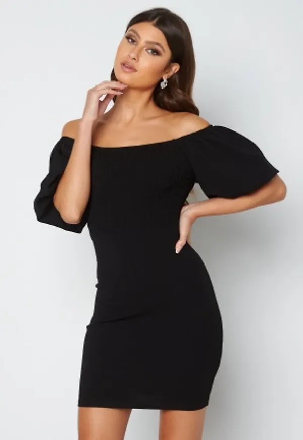 BUBBLEROOM Jenni off shoulder puff sleeve dress Black S