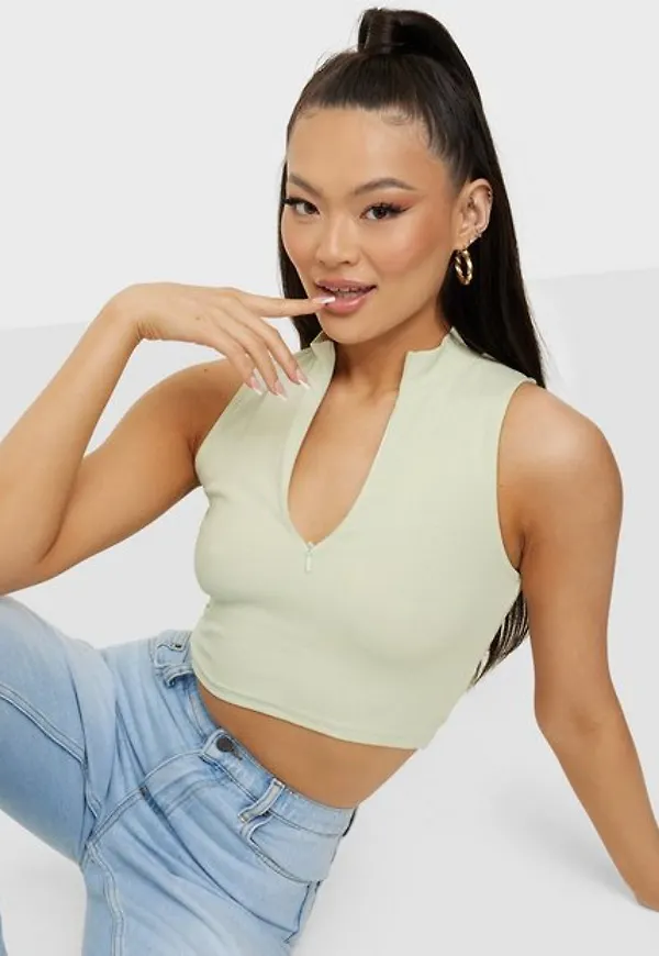 NLY Trend Perfect Sporty Zip Top Crop tops Mint
