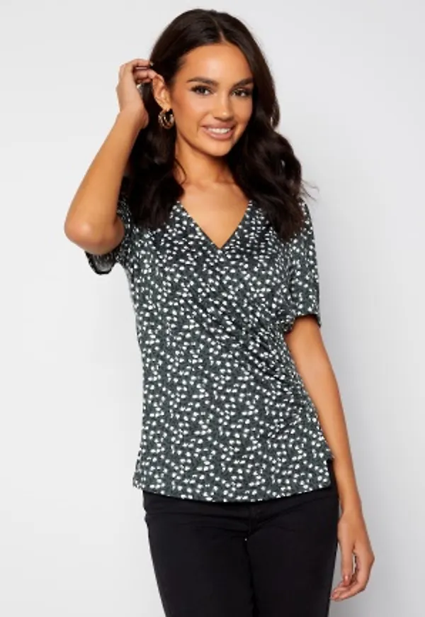 Happy Holly Simone ss puff top Dusty green / Offwhite 44/46