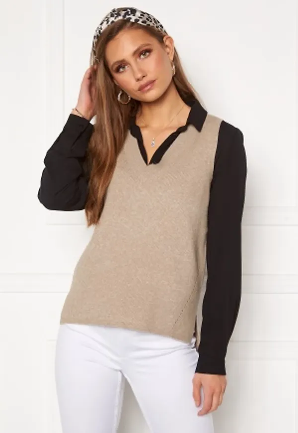 VILA Ril Knit Rib V-Neck Vest Natural Melange XL