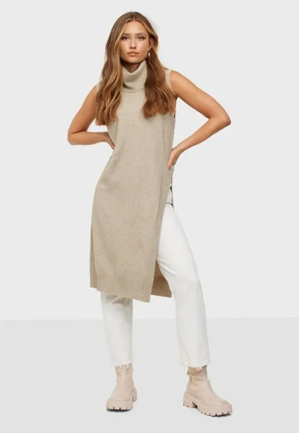 Vila Viril Long S/L Knit Vest - Noos Jackor Natural Melange