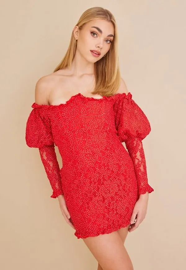For Love & Lemons Clarisse Off the Shoulder Mini Dress Fodralklänningar