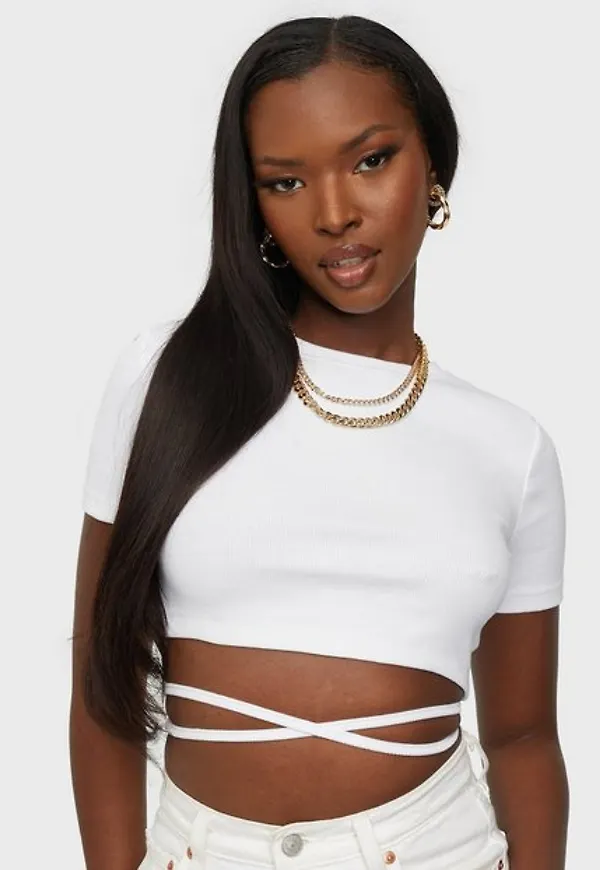 Only Onlliv Life Rib S/S String Top Jrs Crop tops White
