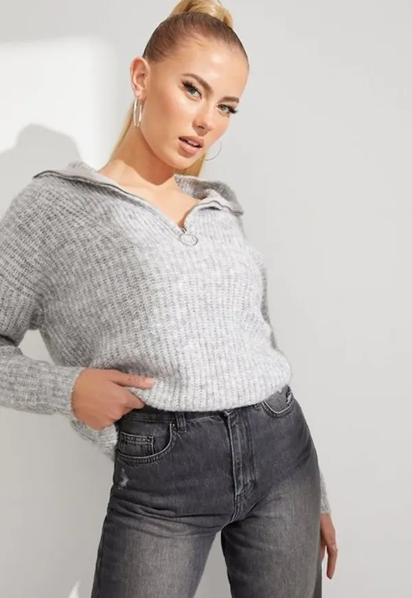 Only Onlemily Life L/S Zip Pullover Knt Stickade tröjor Light Grey Melange