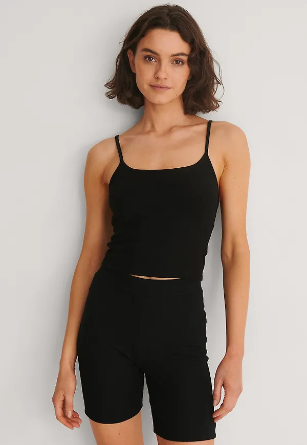 NA-KD Basic Återvunnet Mjukt Ribbstickade Linne - Black