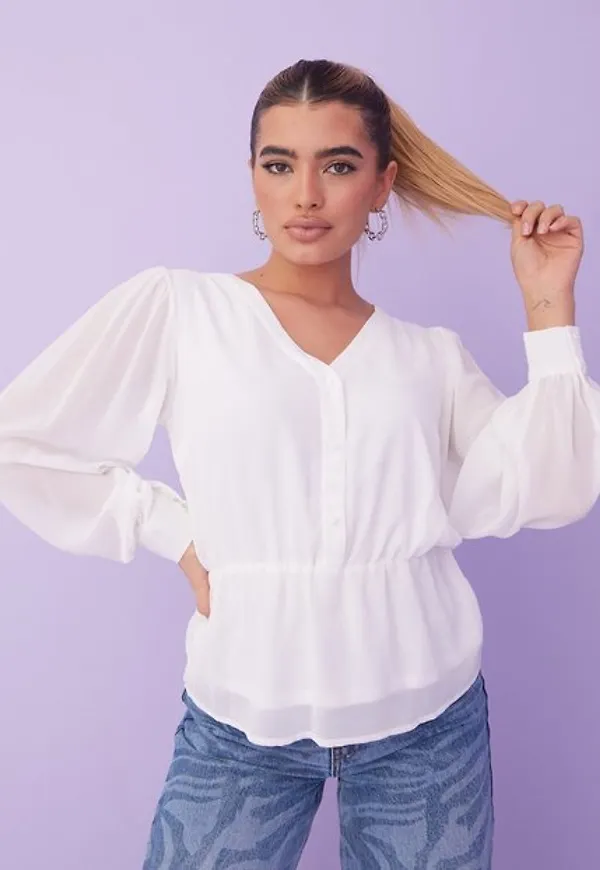 Object Collectors Item Objmila L/S V-Neck Top Noos Vardagsblusar Cloud Dancer