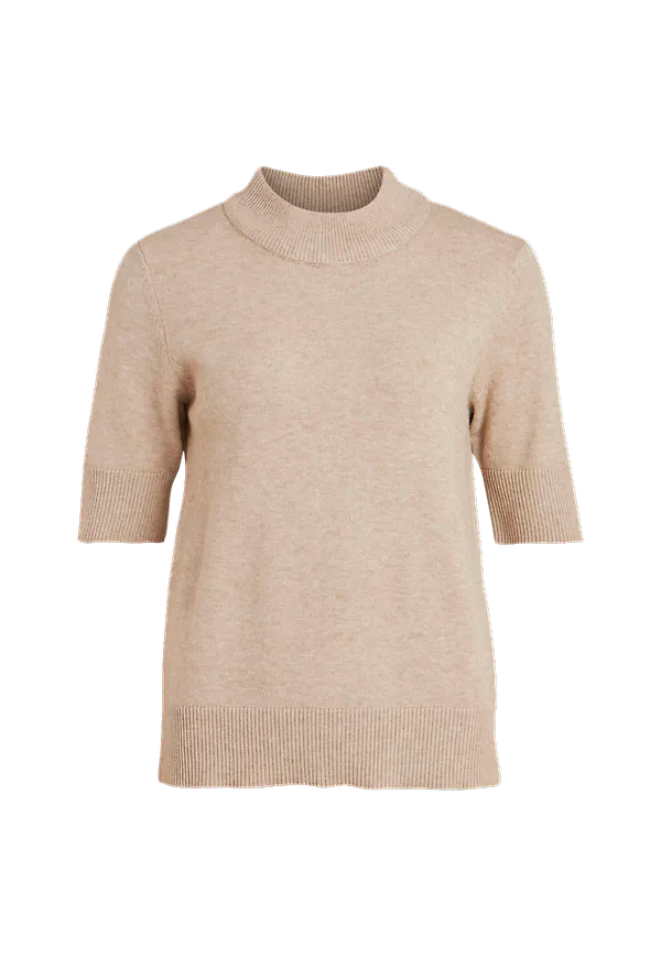 Vila - Topp Viril Crew Neck 2/4 Knit Top - Beige