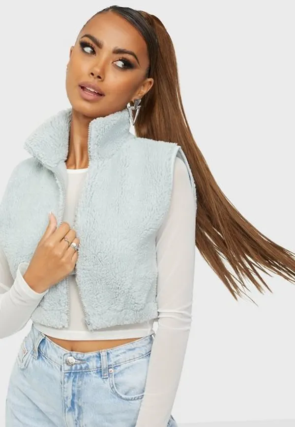 NLY Trend Cropped Teddy Vest Västar Blå