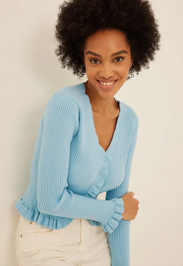 NA-KD Stickad cardigan - Blue